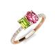5 - Galina 7x5 mm Emerald Cut Peridot and 8x6 mm Oval Pink Tourmaline 2 Stone Duo Ring 