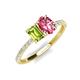 5 - Galina 7x5 mm Emerald Cut Peridot and 8x6 mm Oval Pink Tourmaline 2 Stone Duo Ring 
