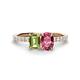 1 - Galina 7x5 mm Emerald Cut Peridot and 8x6 mm Oval Pink Tourmaline 2 Stone Duo Ring 