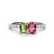 1 - Galina 7x5 mm Emerald Cut Peridot and 8x6 mm Oval Pink Tourmaline 2 Stone Duo Ring 
