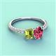 4 - Galina 7x5 mm Emerald Cut Peridot and 8x6 mm Oval Pink Tourmaline 2 Stone Duo Ring 