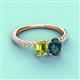 4 - Galina 7x5 mm Emerald Cut Peridot and 8x6 mm Oval London Blue Topaz 2 Stone Duo Ring 