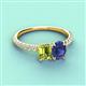 4 - Galina 7x5 mm Emerald Cut Peridot and 8x6 mm Oval Iolite 2 Stone Duo Ring 