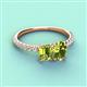 4 - Galina 7x5 mm Emerald Cut Peridot and 8x6 mm Oval Peridot 2 Stone Duo Ring 