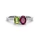 1 - Galina 7x5 mm Emerald Cut Peridot and 8x6 mm Oval Rhodolite Garnet 2 Stone Duo Ring 