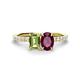 1 - Galina 7x5 mm Emerald Cut Peridot and 8x6 mm Oval Rhodolite Garnet 2 Stone Duo Ring 