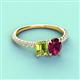 4 - Galina 7x5 mm Emerald Cut Peridot and 8x6 mm Oval Rhodolite Garnet 2 Stone Duo Ring 