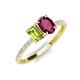 5 - Galina 7x5 mm Emerald Cut Peridot and 8x6 mm Oval Rhodolite Garnet 2 Stone Duo Ring 