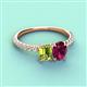 4 - Galina 7x5 mm Emerald Cut Peridot and 8x6 mm Oval Rhodolite Garnet 2 Stone Duo Ring 