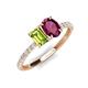 5 - Galina 7x5 mm Emerald Cut Peridot and 8x6 mm Oval Rhodolite Garnet 2 Stone Duo Ring 