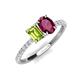 5 - Galina 7x5 mm Emerald Cut Peridot and 8x6 mm Oval Rhodolite Garnet 2 Stone Duo Ring 