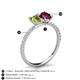 6 - Galina 7x5 mm Emerald Cut Peridot and 8x6 mm Oval Rhodolite Garnet 2 Stone Duo Ring 