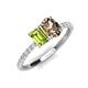 5 - Galina 7x5 mm Emerald Cut Peridot and 8x6 mm Oval Smoky Quartz 2 Stone Duo Ring 