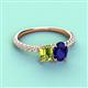 4 - Galina 7x5 mm Emerald Cut Peridot and 8x6 mm Oval Blue Sapphire 2 Stone Duo Ring 