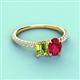 4 - Galina 7x5 mm Emerald Cut Peridot and 8x6 mm Oval Ruby 2 Stone Duo Ring 