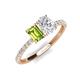 5 - Galina 7x5 mm Emerald Cut Peridot and 8x6 mm Oval White Sapphire 2 Stone Duo Ring 
