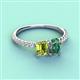 4 - Galina 7x5 mm Emerald Cut Peridot and 8x6 mm Oval Lab Created Alexandrite 2 Stone Duo Ring 