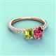 4 - Galina 7x5 mm Emerald Cut Peridot and 8x6 mm Oval Pink Tourmaline 2 Stone Duo Ring 