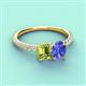 4 - Galina 7x5 mm Emerald Cut Peridot and 8x6 mm Oval Tanzanite 2 Stone Duo Ring 