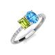 5 - Galina 7x5 mm Emerald Cut Peridot and 8x6 mm Oval Blue Topaz 2 Stone Duo Ring 