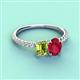 4 - Galina 7x5 mm Emerald Cut Peridot and 8x6 mm Oval Ruby 2 Stone Duo Ring 