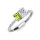 5 - Galina 7x5 mm Emerald Cut Peridot and 8x6 mm Oval White Sapphire 2 Stone Duo Ring 