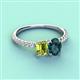 4 - Galina 7x5 mm Emerald Cut Peridot and 8x6 mm Oval London Blue Topaz 2 Stone Duo Ring 