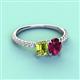 4 - Galina 7x5 mm Emerald Cut Peridot and 8x6 mm Oval Rhodolite Garnet 2 Stone Duo Ring 