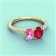 4 - Galina 7x5 mm Emerald Cut Pink Sapphire and 8x6 mm Oval Ruby 2 Stone Duo Ring 