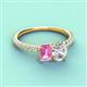 4 - Galina 7x5 mm Emerald Cut Pink Sapphire and IGI Certified 8x6 mm Oval Lab Grown Diamond 2 Stone Duo Ring 