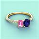 4 - Galina 7x5 mm Emerald Cut Pink Sapphire and 8x6 mm Oval Blue Sapphire 2 Stone Duo Ring 