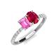 5 - Galina 7x5 mm Emerald Cut Pink Sapphire and 8x6 mm Oval Ruby 2 Stone Duo Ring 