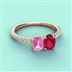 4 - Galina 7x5 mm Emerald Cut Pink Sapphire and 8x6 mm Oval Ruby 2 Stone Duo Ring 
