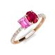 5 - Galina 7x5 mm Emerald Cut Pink Sapphire and 8x6 mm Oval Ruby 2 Stone Duo Ring 