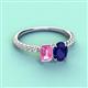4 - Galina 7x5 mm Emerald Cut Pink Sapphire and 8x6 mm Oval Blue Sapphire 2 Stone Duo Ring 