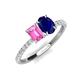 5 - Galina 7x5 mm Emerald Cut Pink Sapphire and 8x6 mm Oval Blue Sapphire 2 Stone Duo Ring 