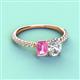 4 - Galina 7x5 mm Emerald Cut Pink Sapphire and 8x6 mm Oval Forever One Moissanite 2 Stone Duo Ring 