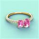 4 - Galina 7x5 mm Emerald Cut and 8x6 mm Oval Pink Sapphire 2 Stone Duo Ring 