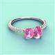 4 - Galina 7x5 mm Emerald Cut and 8x6 mm Oval Pink Sapphire 2 Stone Duo Ring 