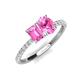5 - Galina 7x5 mm Emerald Cut and 8x6 mm Oval Pink Sapphire 2 Stone Duo Ring 