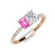 5 - Galina 7x5 mm Emerald Cut Pink Sapphire and 8x6 mm Oval White Sapphire 2 Stone Duo Ring 