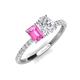 5 - Galina 7x5 mm Emerald Cut Pink Sapphire and 8x6 mm Oval White Sapphire 2 Stone Duo Ring 