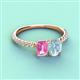 4 - Galina 7x5 mm Emerald Cut Pink Sapphire and 8x6 mm Oval Aquamarine 2 Stone Duo Ring 