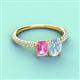 4 - Galina 7x5 mm Emerald Cut Pink Sapphire and 8x6 mm Oval Aquamarine 2 Stone Duo Ring 