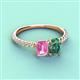 4 - Galina 7x5 mm Emerald Cut Pink Sapphire and 8x6 mm Oval Lab Created Alexandrite 2 Stone Duo Ring 