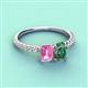 4 - Galina 7x5 mm Emerald Cut Pink Sapphire and 8x6 mm Oval Lab Created Alexandrite 2 Stone Duo Ring 