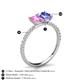 6 - Galina 7x5 mm Emerald Cut Pink Sapphire and 8x6 mm Oval Tanzanite 2 Stone Duo Ring 