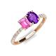 5 - Galina 7x5 mm Emerald Cut Pink Sapphire and 8x6 mm Oval Amethyst 2 Stone Duo Ring 