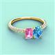 4 - Galina 7x5 mm Emerald Cut Pink Sapphire and 8x6 mm Oval Blue Topaz 2 Stone Duo Ring 
