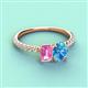 4 - Galina 7x5 mm Emerald Cut Pink Sapphire and 8x6 mm Oval Blue Topaz 2 Stone Duo Ring 